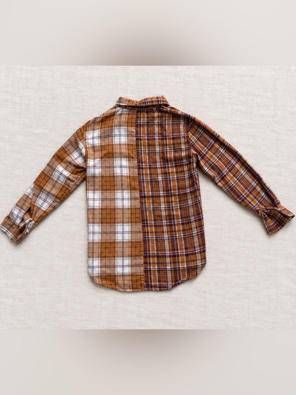 Two Tone Plaid Flannel Shirt Women’s L Fall Brown Orange - Picture 4 of 6